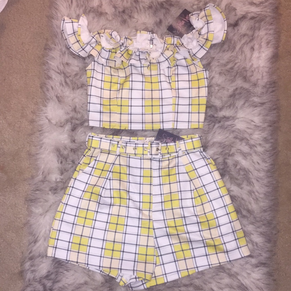 Yellow plaid two piece set